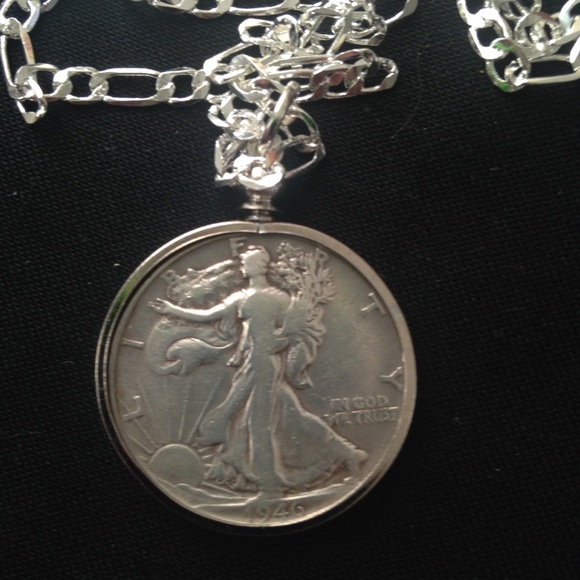 1946 Silver Half Dollar Coin, 18in 925 Chain - Picture 1 of 8